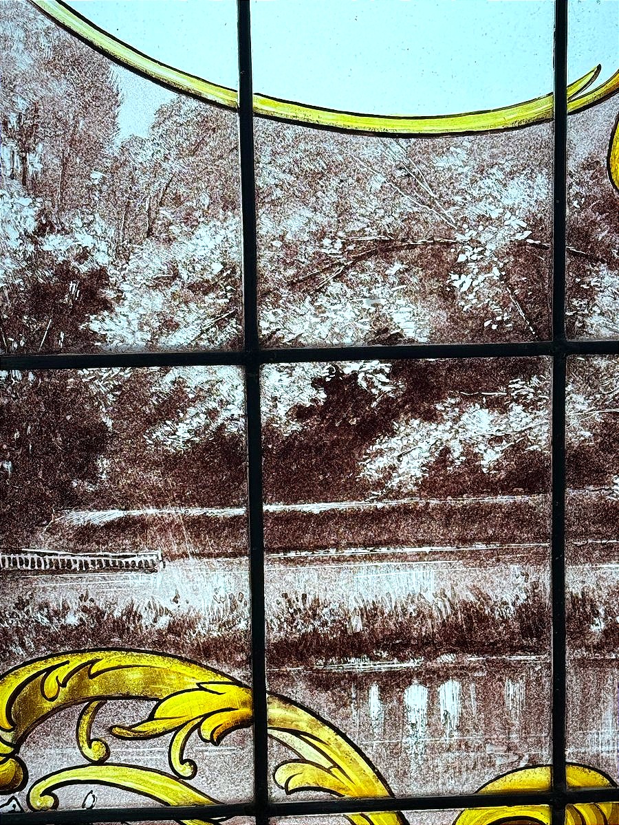 Stained Glasses " Rinceaux Et Paysage Lacustre-photo-5