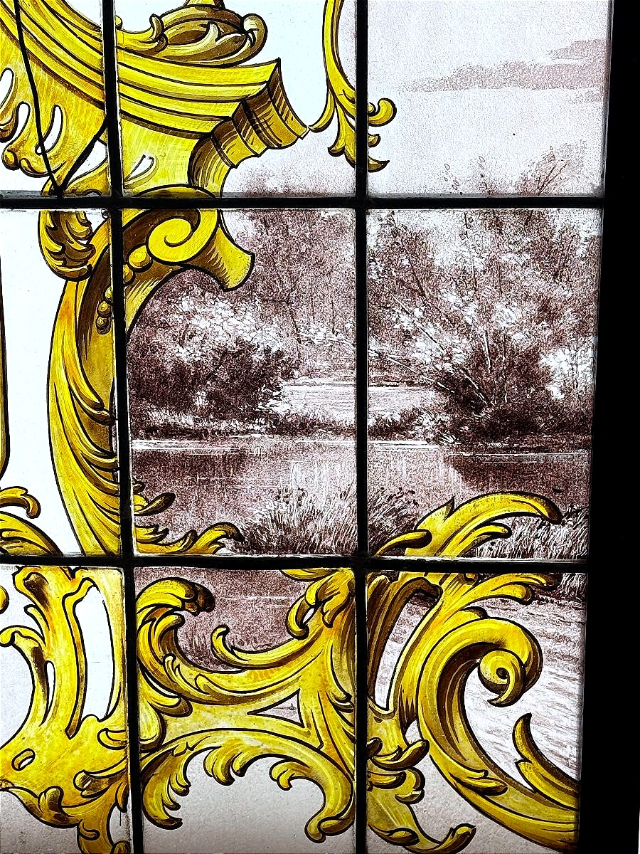 Stained Glasses " Rinceaux Et Paysage Lacustre-photo-6