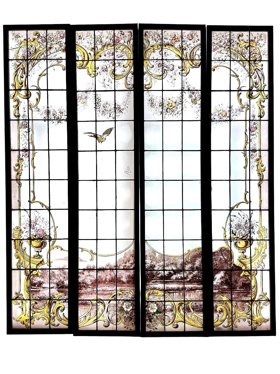 Stained Glasses " Rinceaux Et Paysage Lacustre