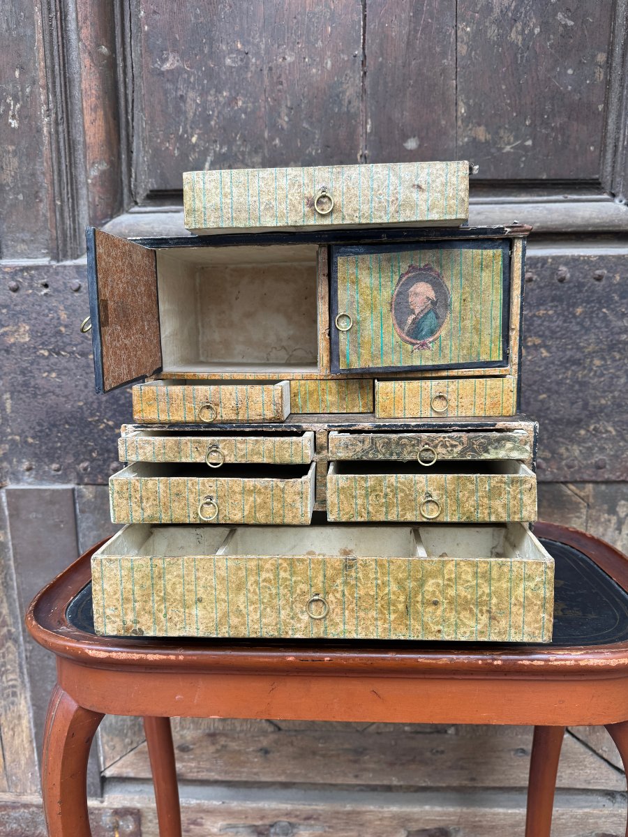Original Cardboard Cabinet From The Early 19th Century-photo-3