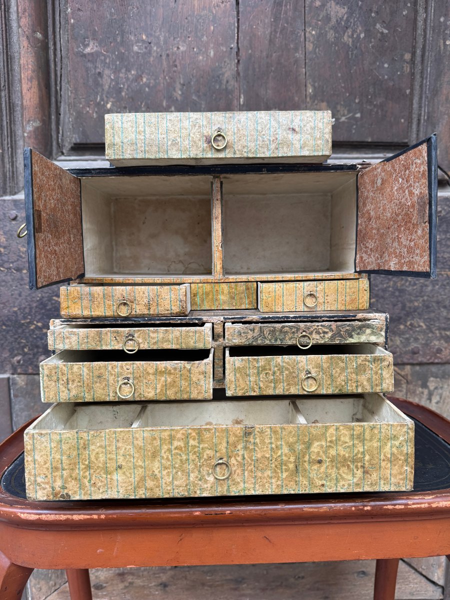 Original Cardboard Cabinet From The Early 19th Century-photo-4