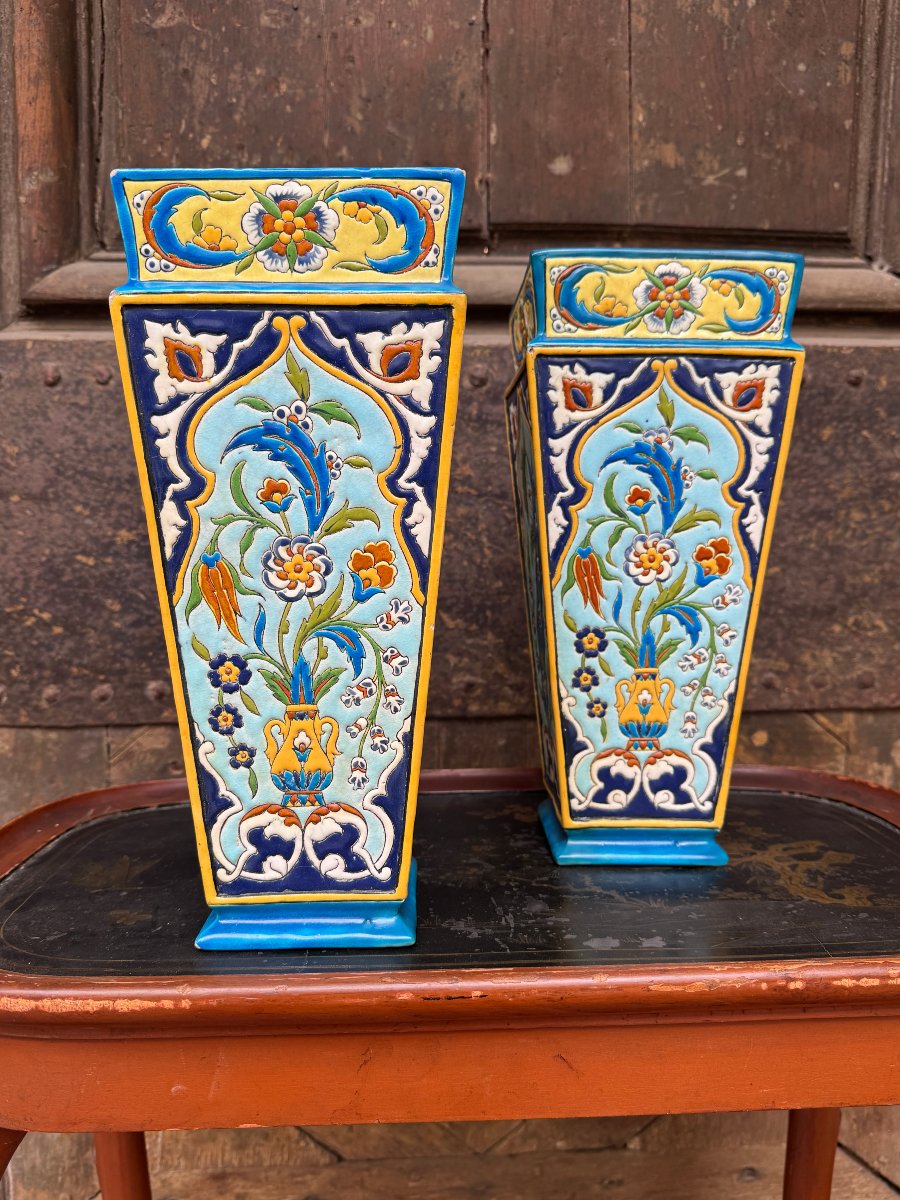 Pair Of Vieillard Bordeaux Vases With Enamel Work By Amédée De Carenza-photo-2