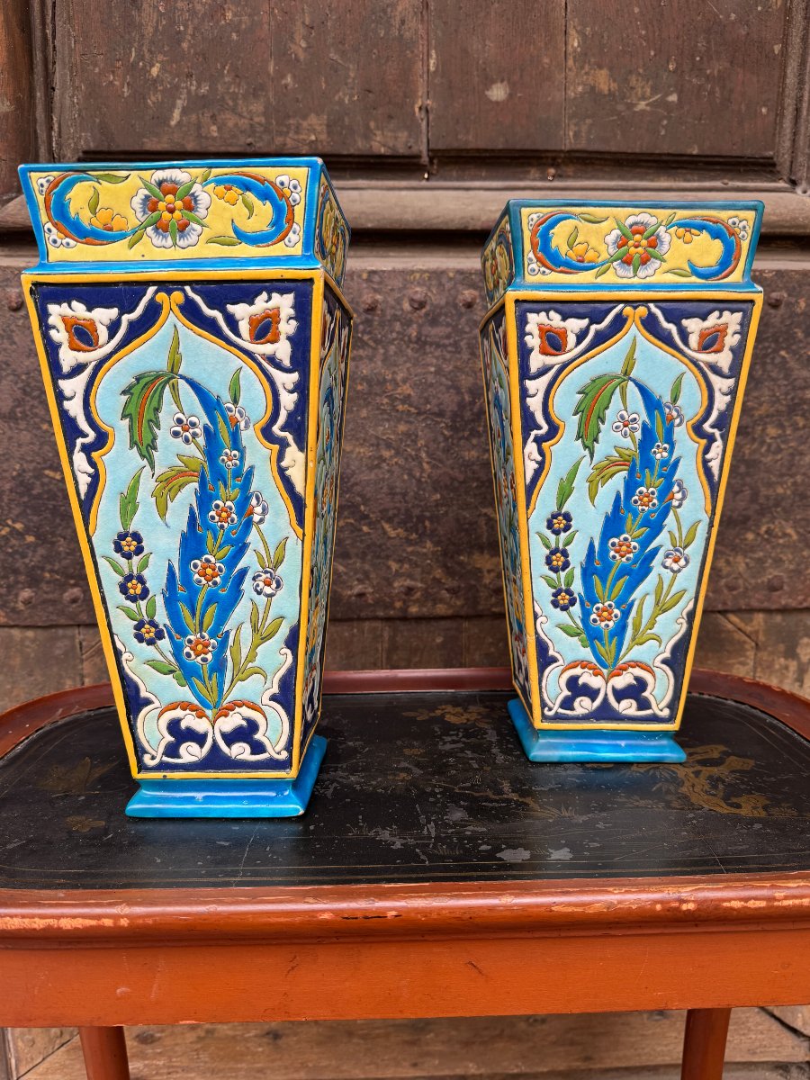 Pair Of Vieillard Bordeaux Vases With Enamel Work By Amédée De Carenza-photo-3