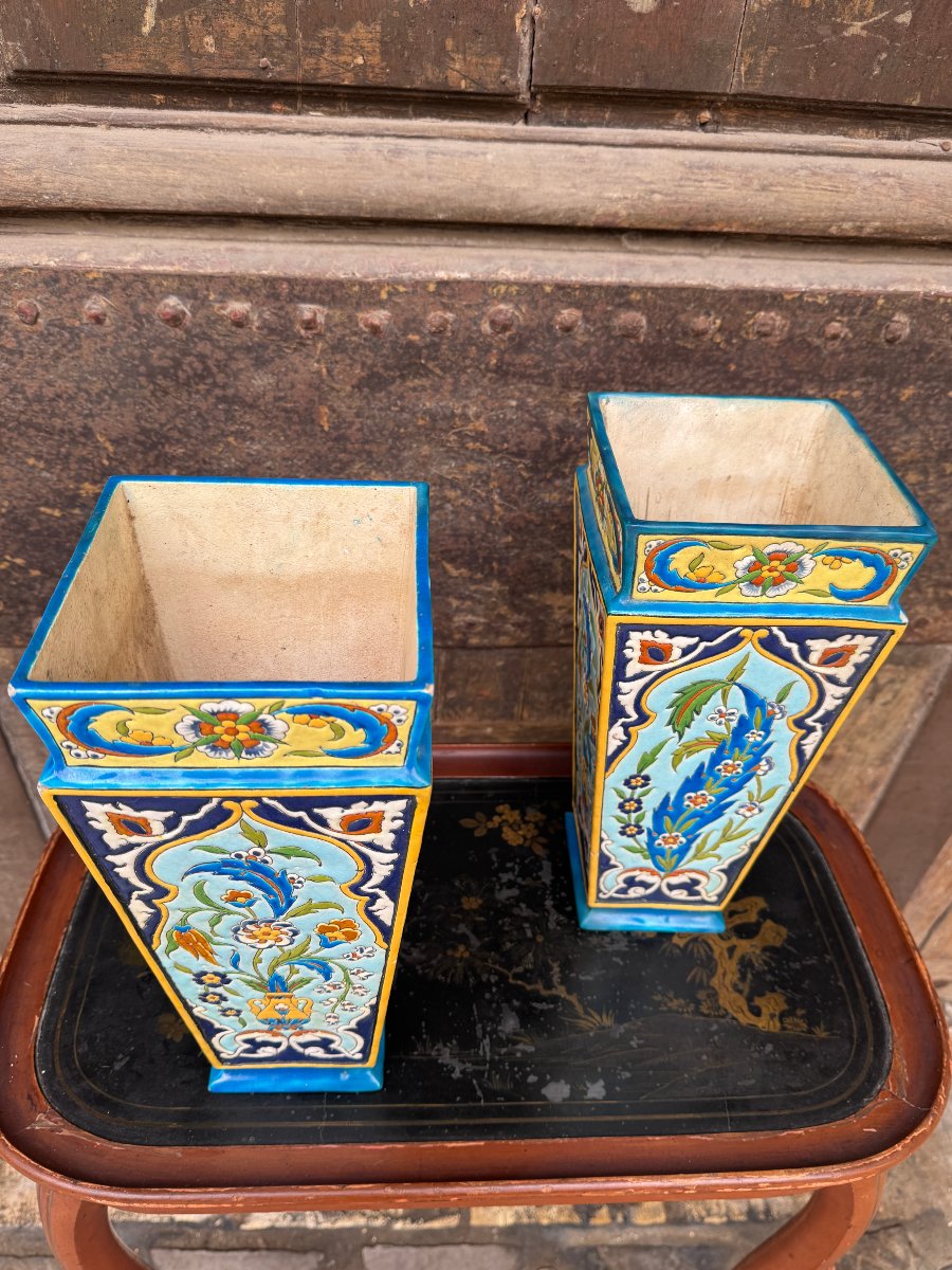Pair Of Vieillard Bordeaux Vases With Enamel Work By Amédée De Carenza-photo-4