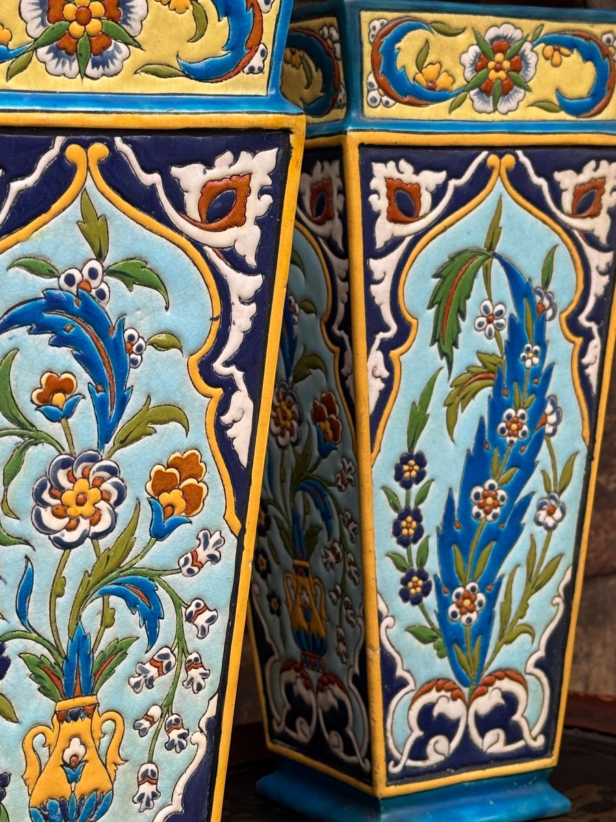 Pair Of Vieillard Bordeaux Vases With Enamel Work By Amédée De Carenza-photo-1