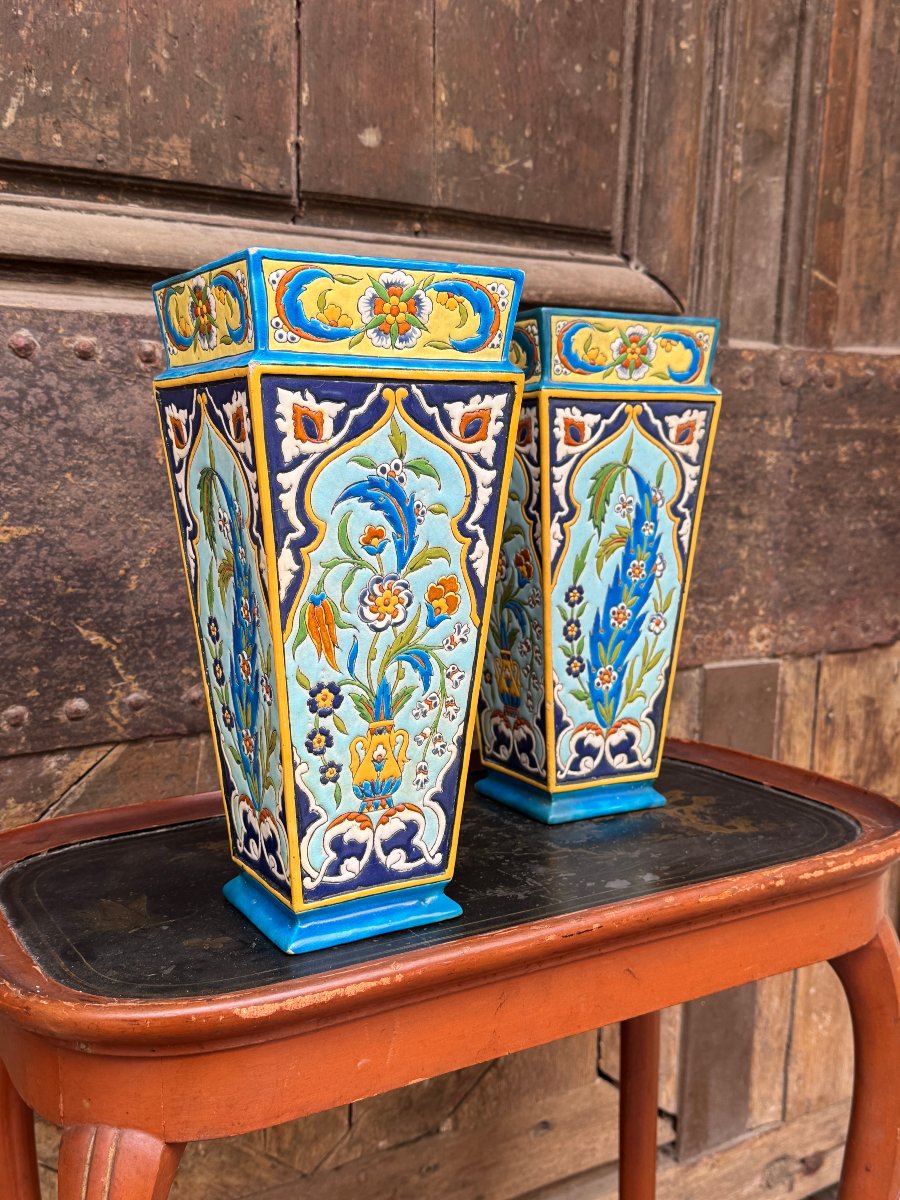 Pair Of Vieillard Bordeaux Vases With Enamel Work By Amédée De Carenza-photo-2