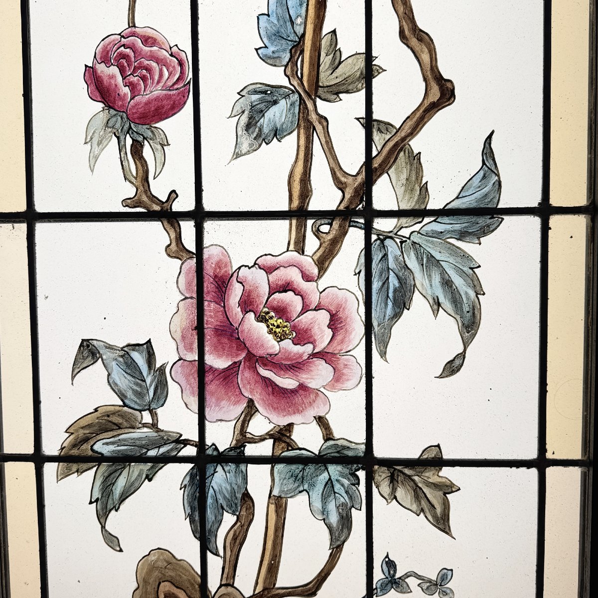 Stained-glass Window Featuring Peonies (h163 L51 Cm)-photo-3