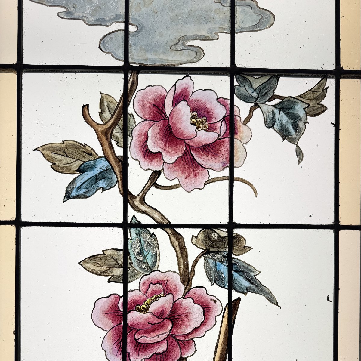 Stained-glass Window Featuring Peonies (h163 L51 Cm)-photo-4