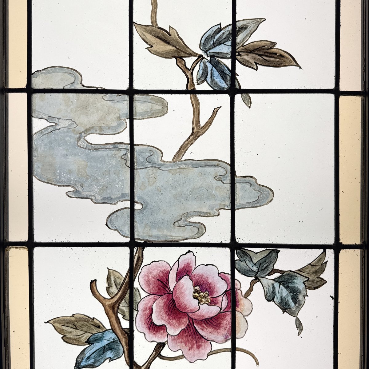 Stained-glass Window Featuring Peonies (h163 L51 Cm)-photo-2
