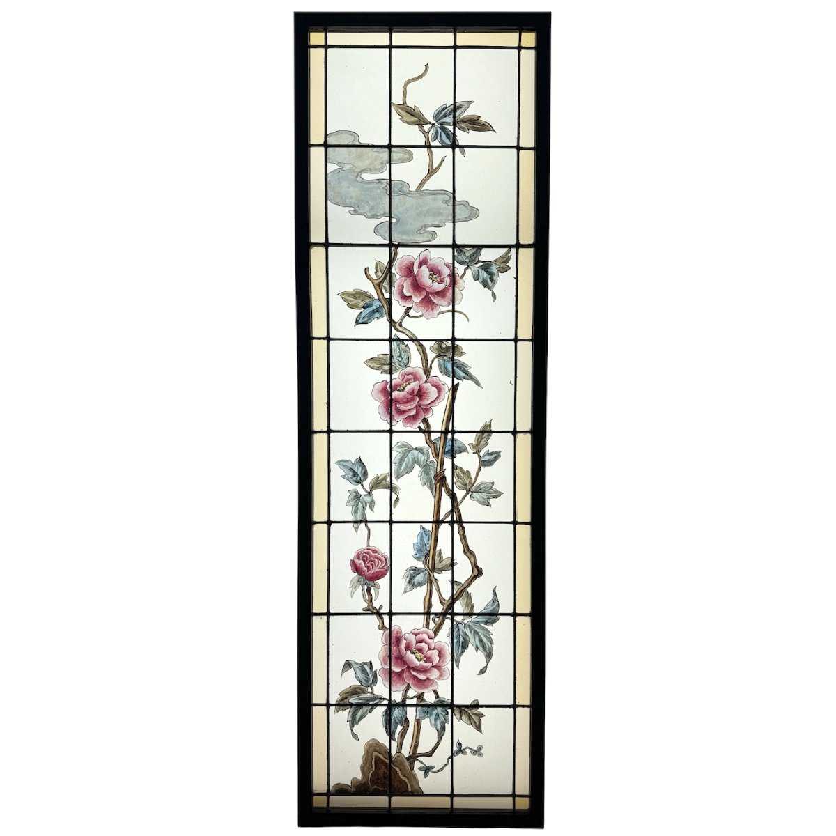 Stained-glass Window Featuring Peonies (h163 L51 Cm)