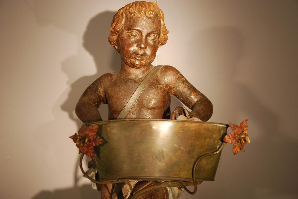 Petit "putti" With Stained Wood Planter-photo-3