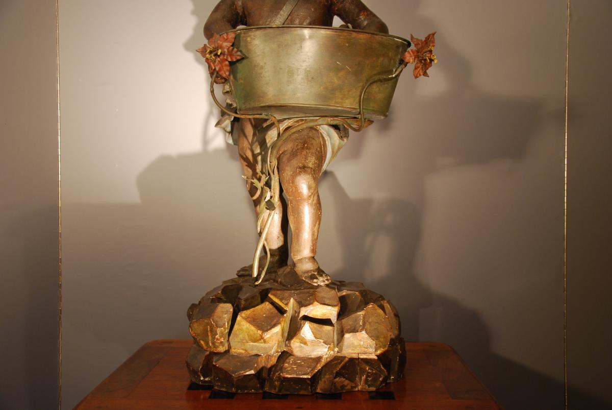 Petit "putti" With Stained Wood Planter-photo-4