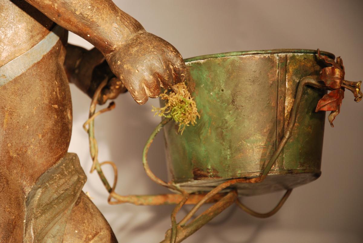 Petit "putti" With Stained Wood Planter-photo-1