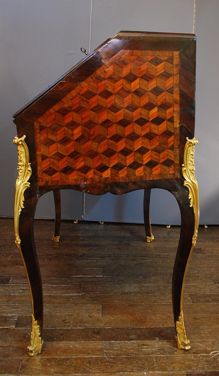 Bureau Slope Marquetry 4 Faces 18th Century-photo-3