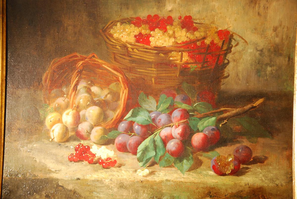 Huile Sur Toile Nature Morte Aux Fruits Signée Brunel Neuville