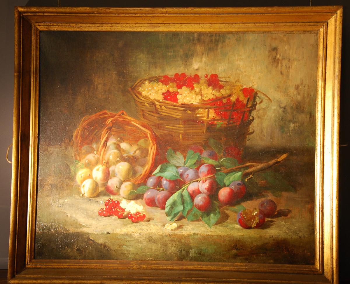 Huile Sur Toile Nature Morte Aux Fruits Signée Brunel Neuville-photo-2