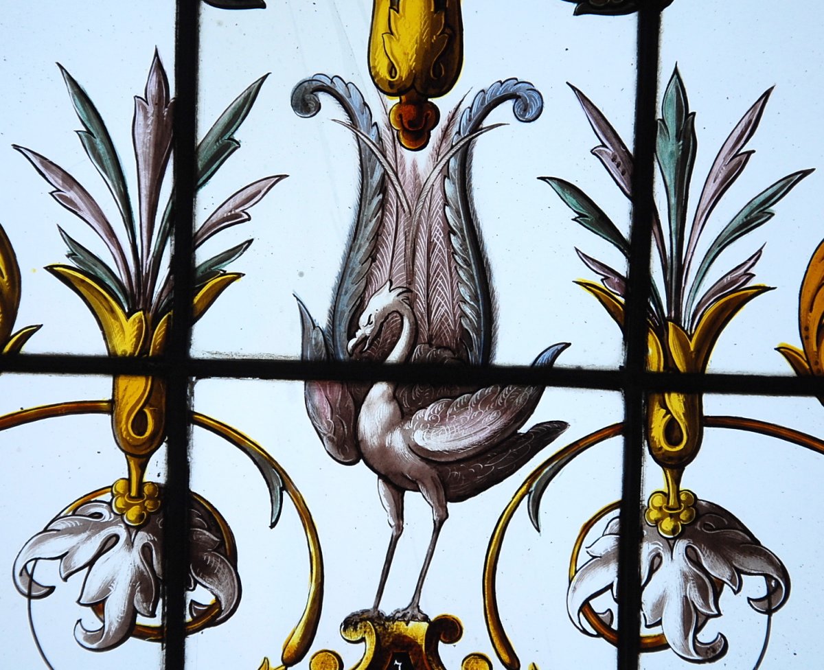 Paire Vitraux Signé J.vantillard Médaillon Sur Le Thème De La Chasse Date 1884-photo-8