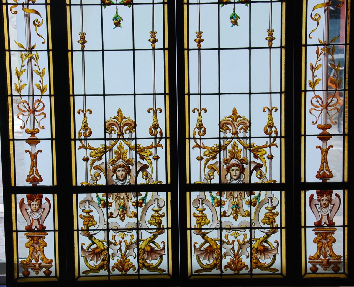 Set Of 4 Renaissance Stained Glass-photo-3
