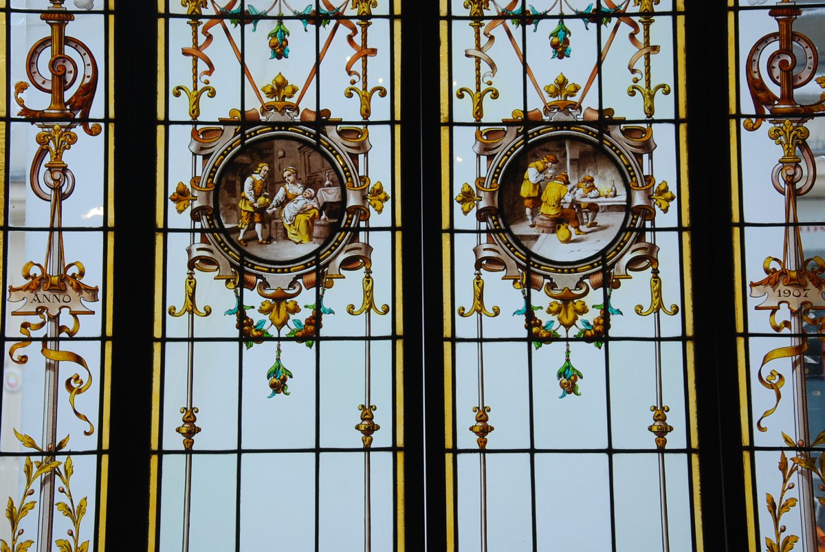 Set Of 4 Renaissance Stained Glass-photo-4