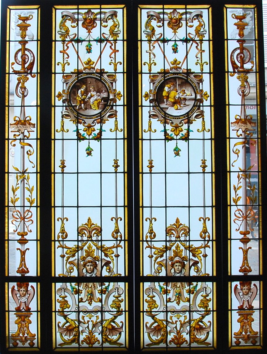 Set Of 4 Renaissance Stained Glass