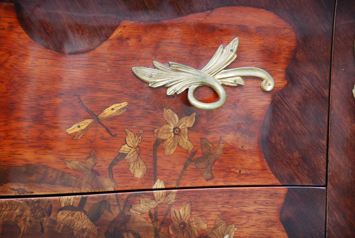Commode Sauteuse Louis XV En Marqueterie-photo-4