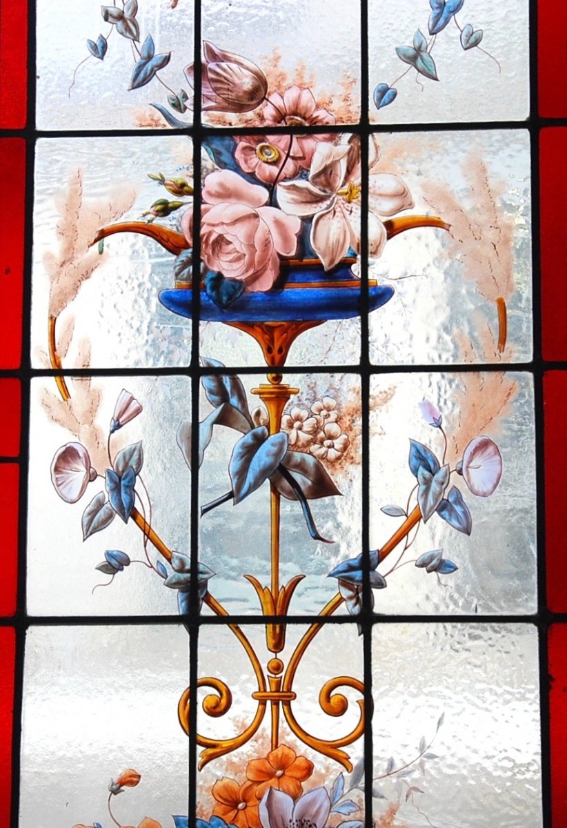 Vitrail Vitraux Ensemble De 4 Panneaux à Decor De Fleurs H180 Cm L200 Cm-photo-4