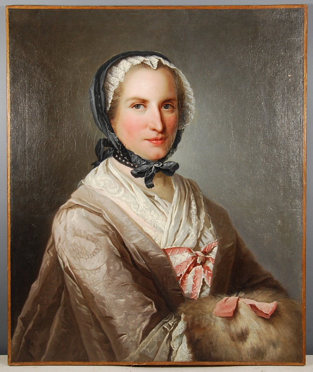 Portrait De Femme Au Manchon Attribué à Jacques André Aved 1702-1766