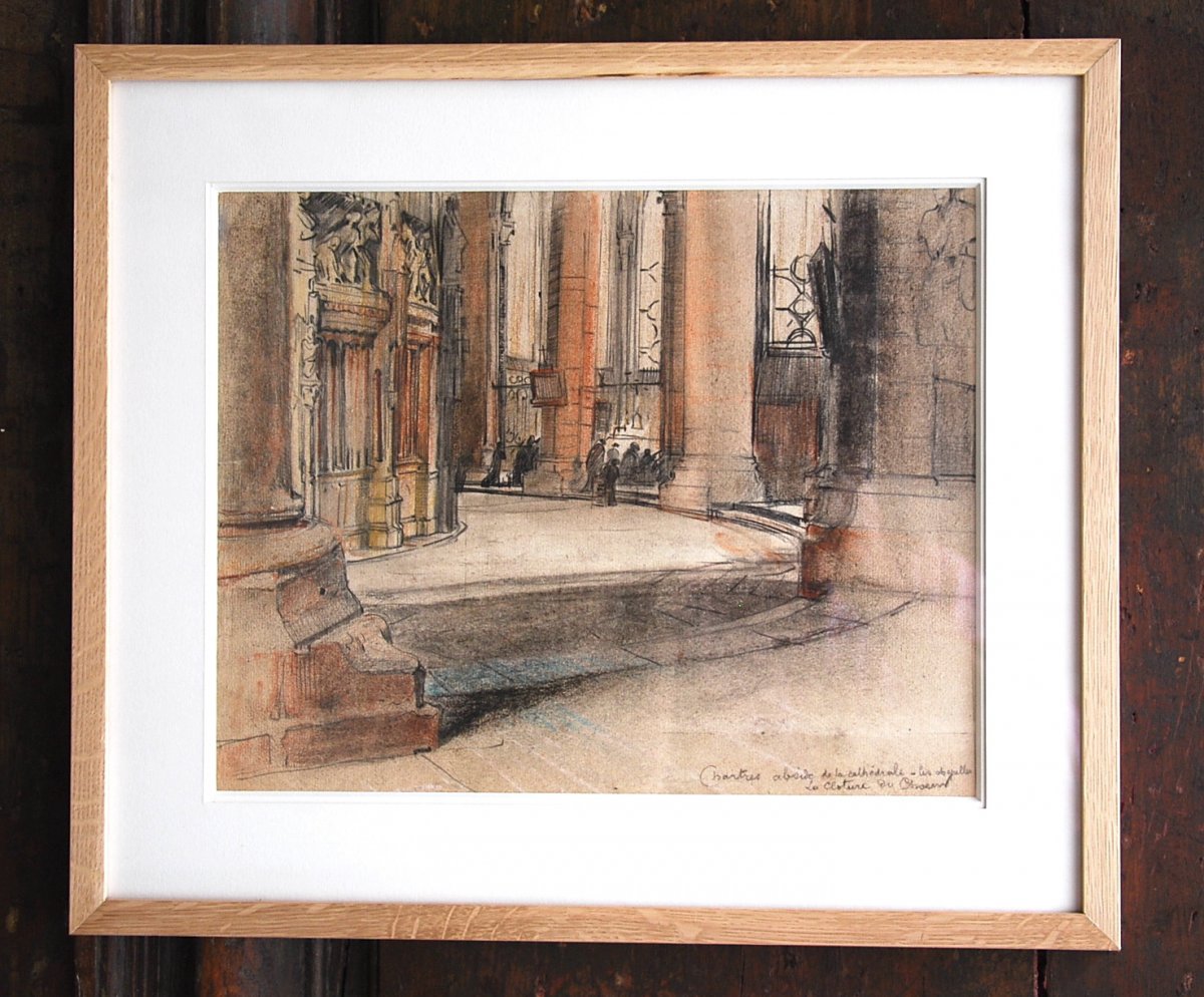 Drawing By Charles Jouas Apse Of Chartres Cathedral-photo-2