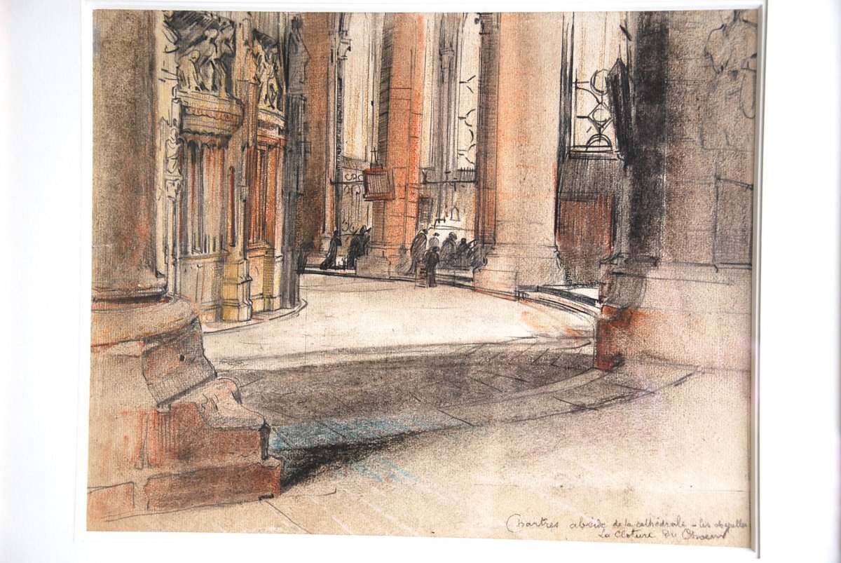 Drawing By Charles Jouas Apse Of Chartres Cathedral
