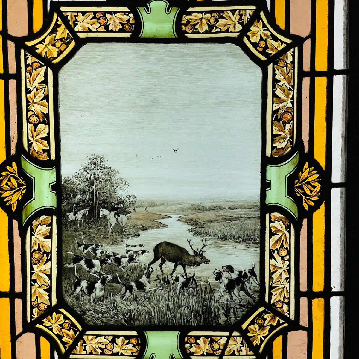 Vitrail Série de 4 Vitraux chasse à courre-photo-4