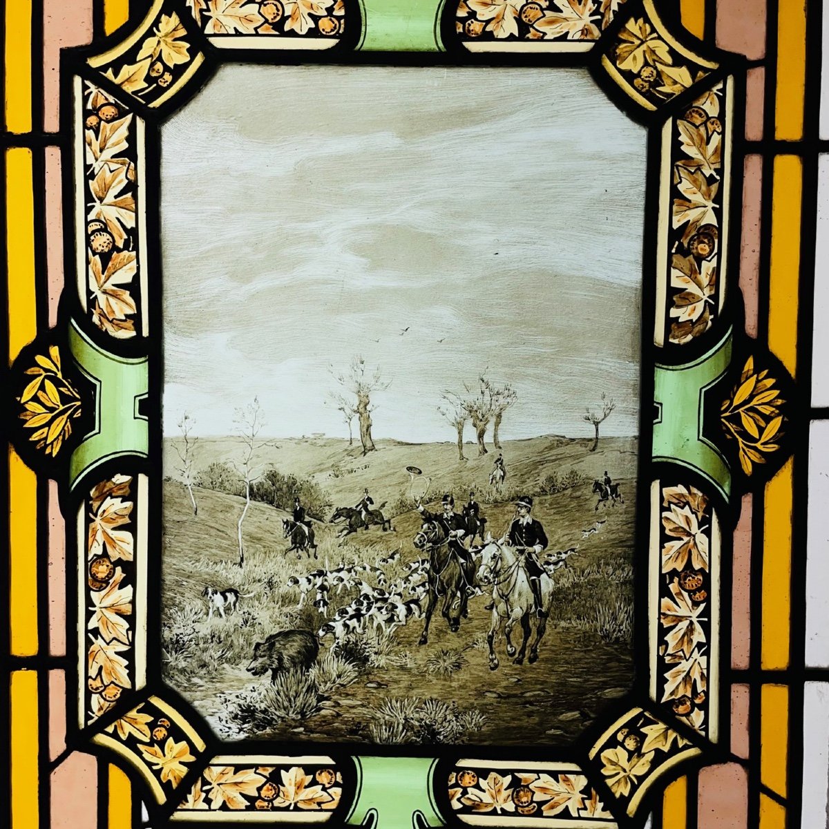 Vitrail Série de 4 Vitraux chasse à courre-photo-1
