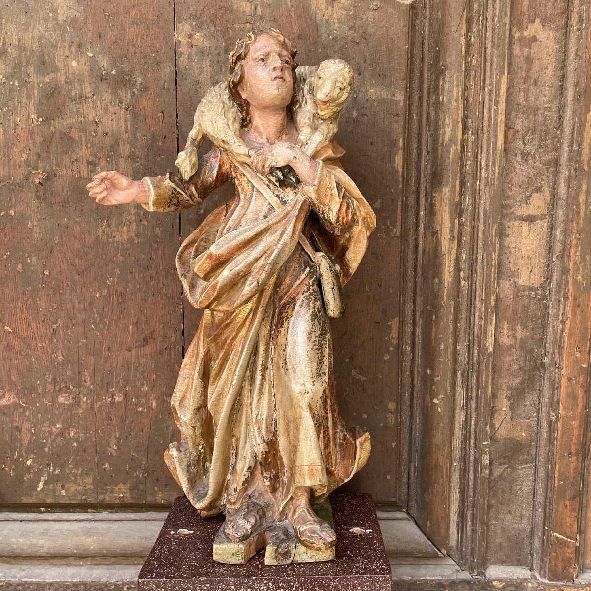 Polychrome Wood Statue Of Saint John The Baptist-photo-2