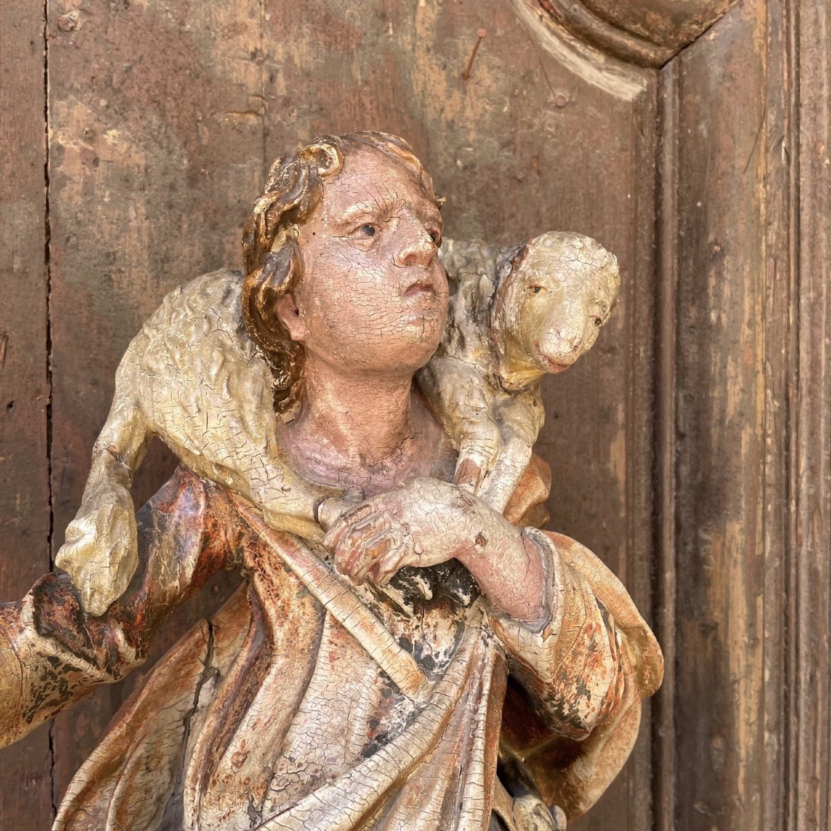 Polychrome Wood Statue Of Saint John The Baptist-photo-3