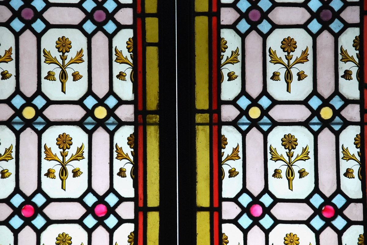 Vitrail Vitraux Aux Motifs Fleuris XIXème-photo-3