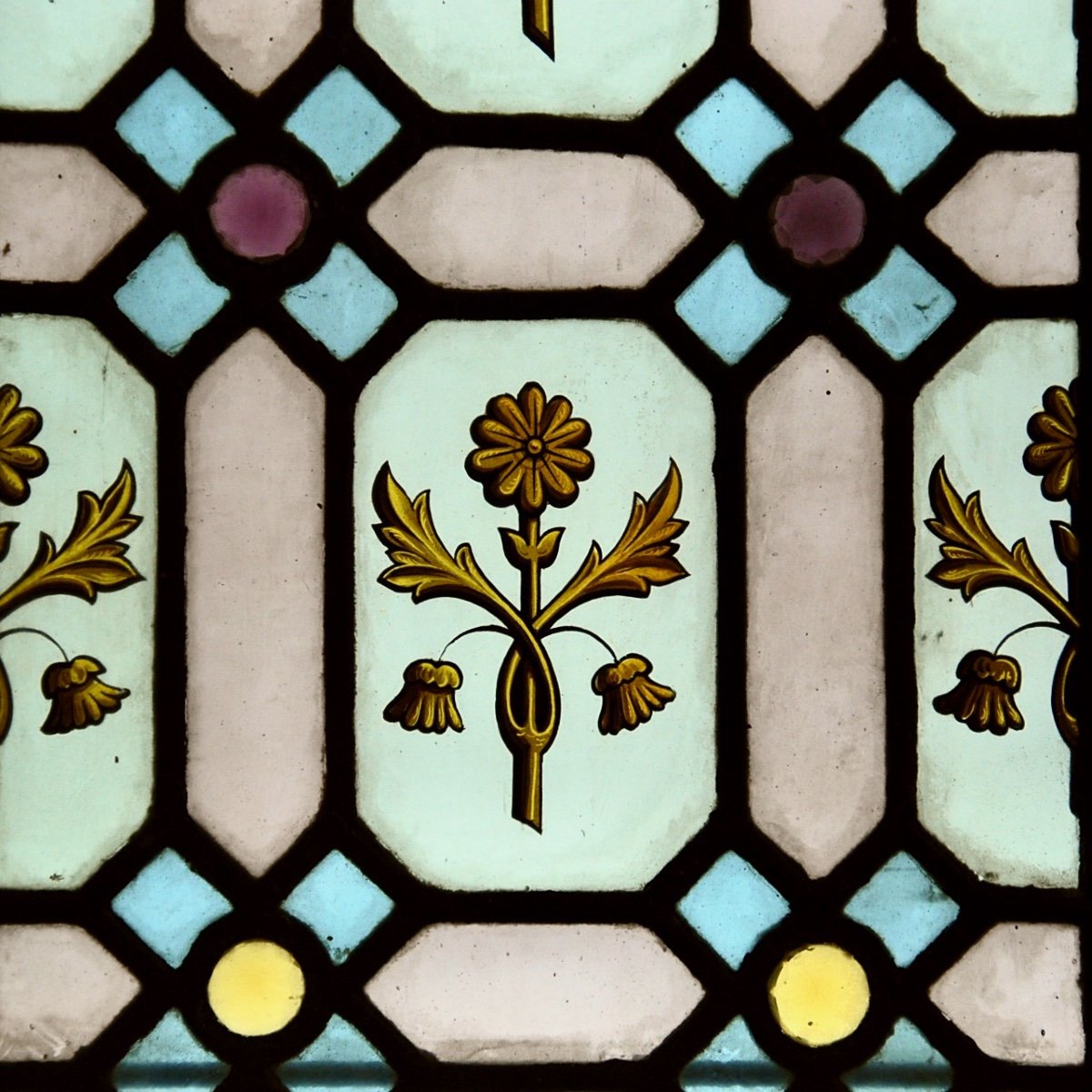 Vitrail Vitraux Aux Motifs Fleuris XIXème-photo-1