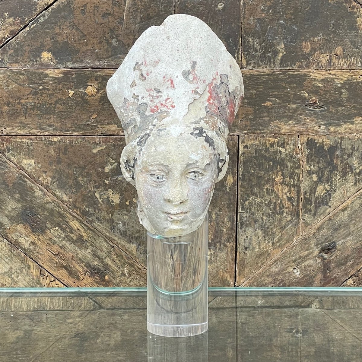 Tête d'évêque Polychrome XVIème-photo-2