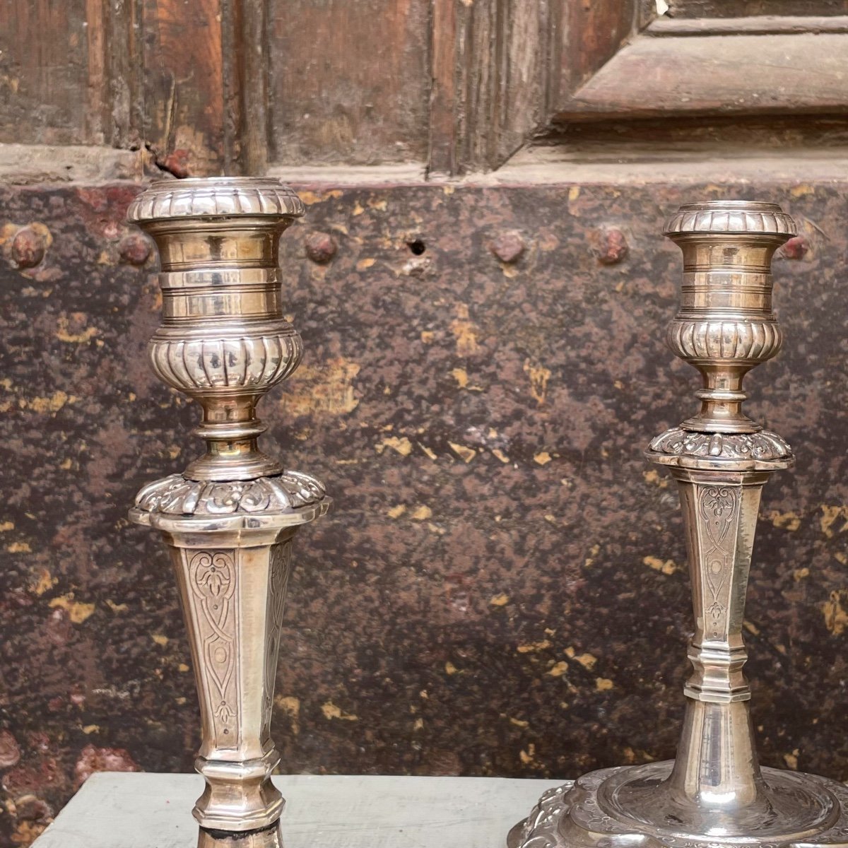 Bougeoirs en bronze argent&eacute; XVIII&egrave;me-photo-2