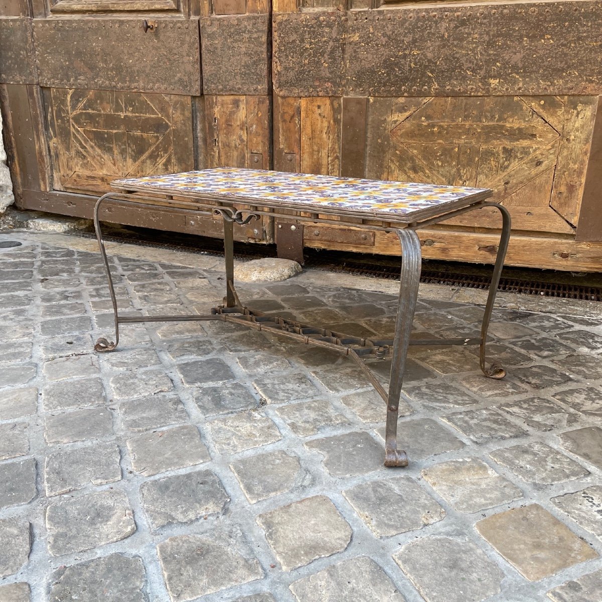 Wrought Iron And Faience Coffee Table-photo-3