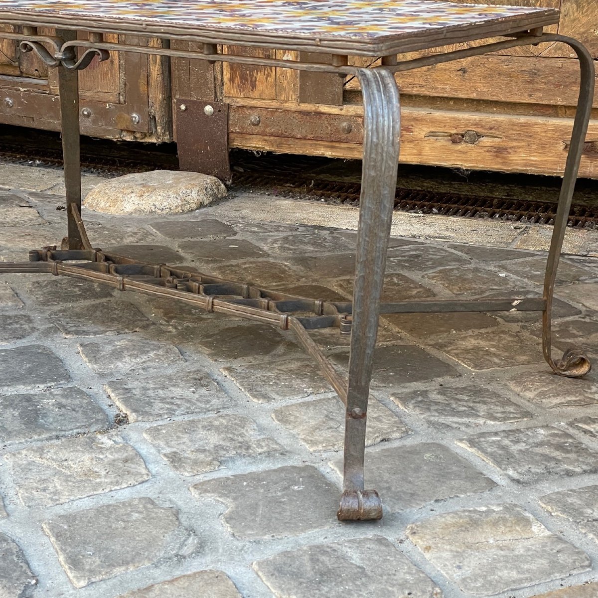 Wrought Iron And Faience Coffee Table-photo-1