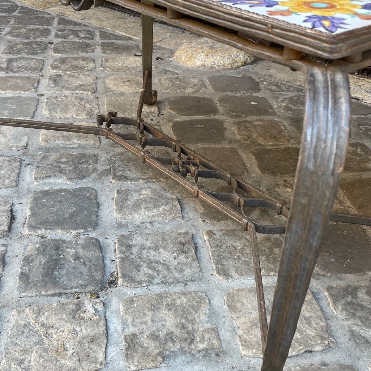 Wrought Iron And Faience Coffee Table-photo-2
