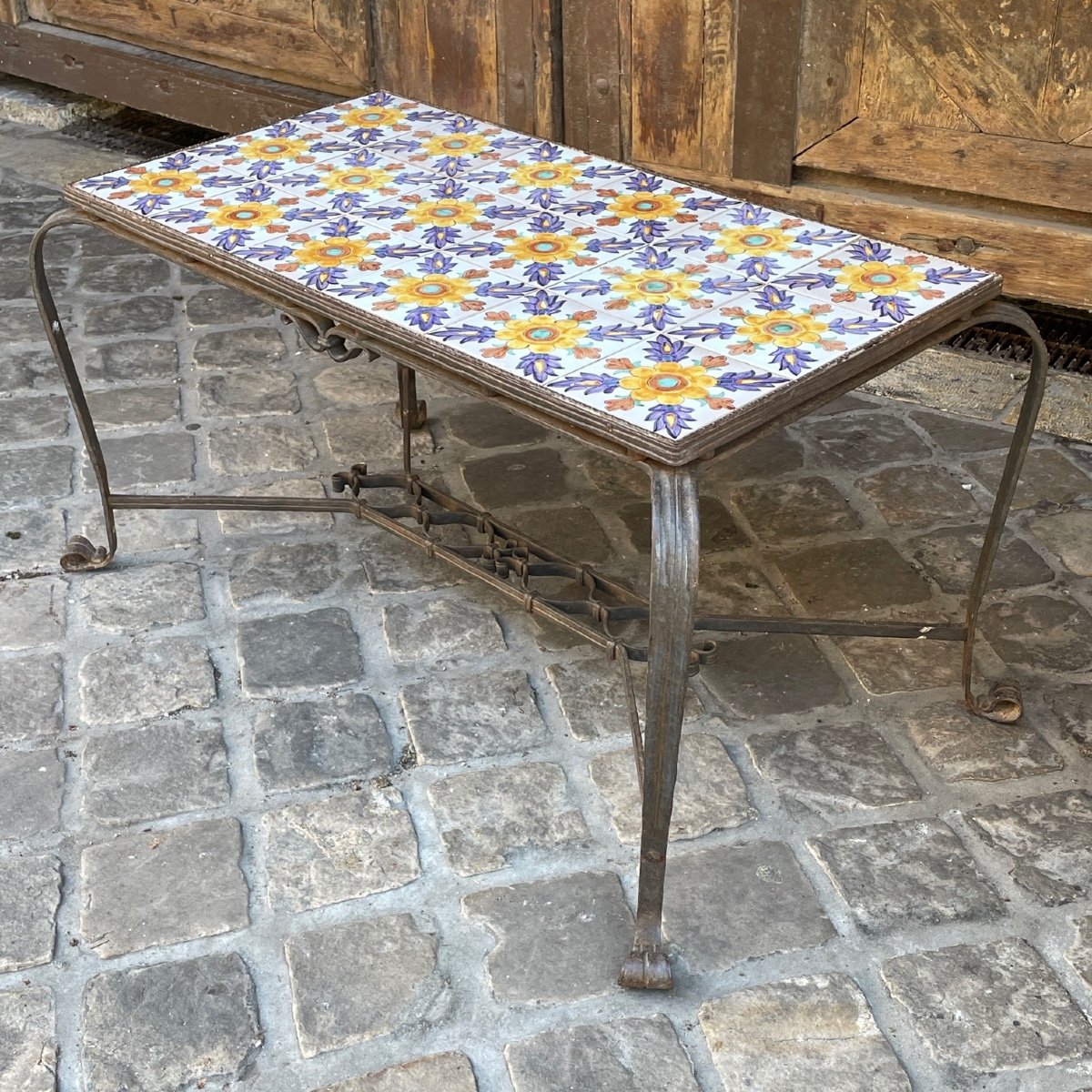 Wrought Iron And Faience Coffee Table