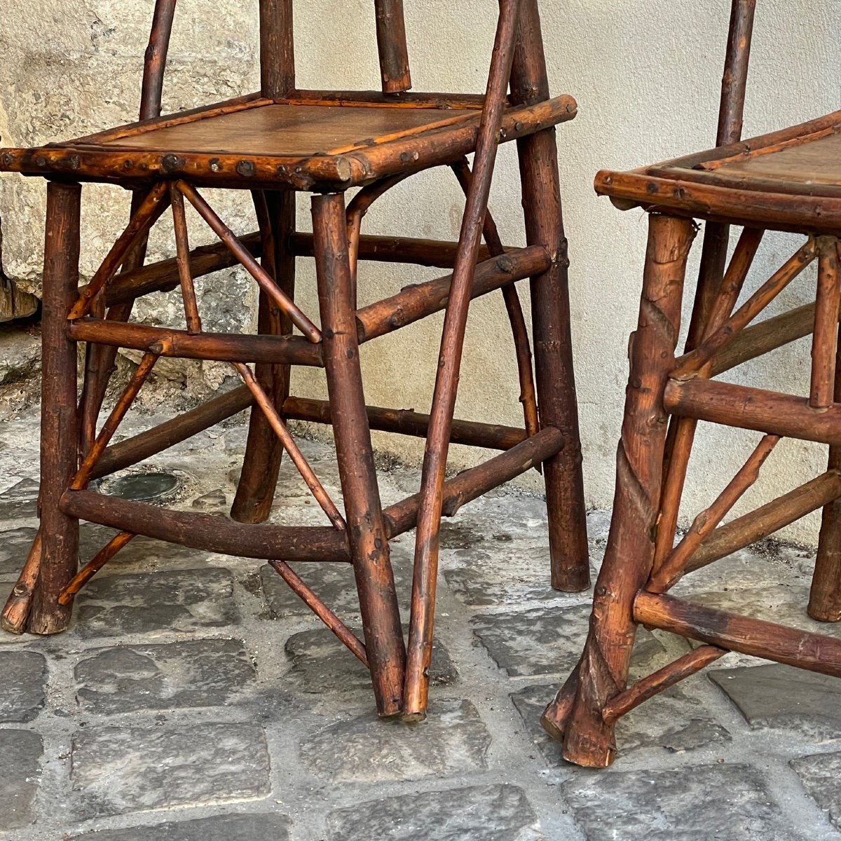 Paire de chaises esprit gothique en bois de noisetier-photo-4