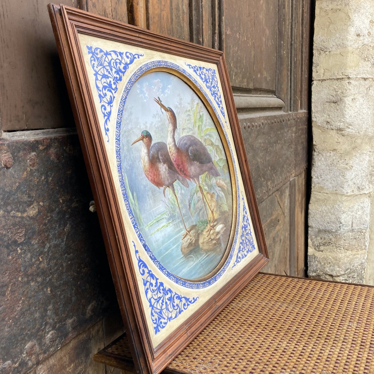 Porcelain Painting With Waders Signed Defer-photo-1