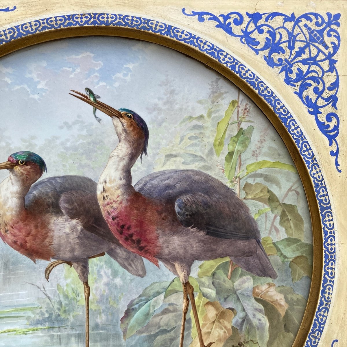 Porcelain Painting With Waders Signed Defer-photo-5