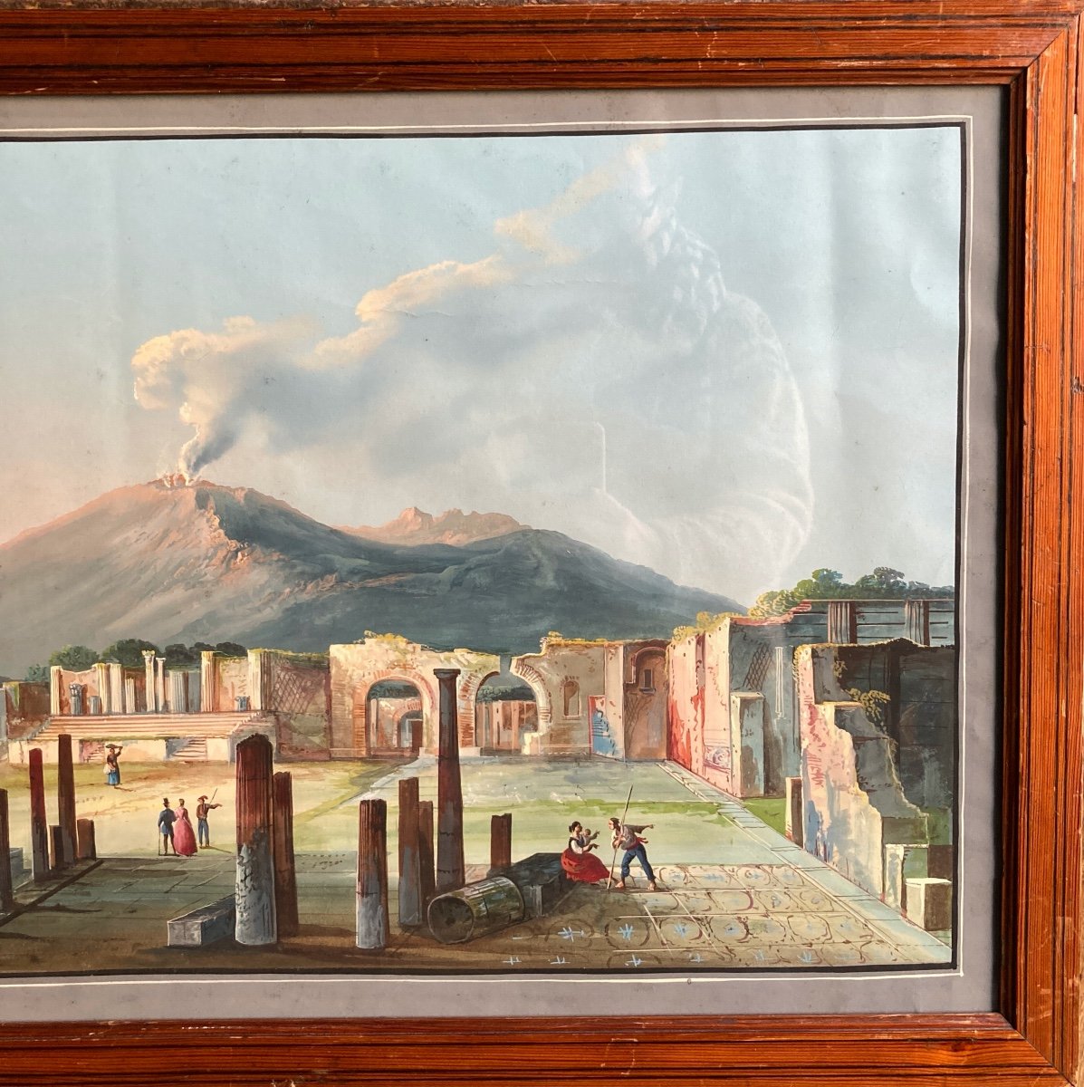 Vue De Pompéi, Gouache Napolitaine XIXe-photo-1