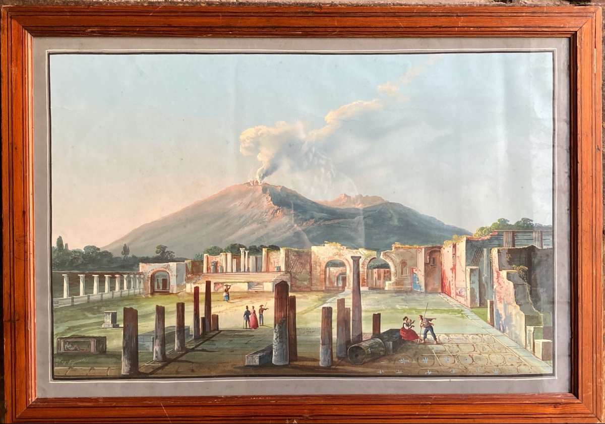 Vue De Pompéi, Gouache Napolitaine XIXe