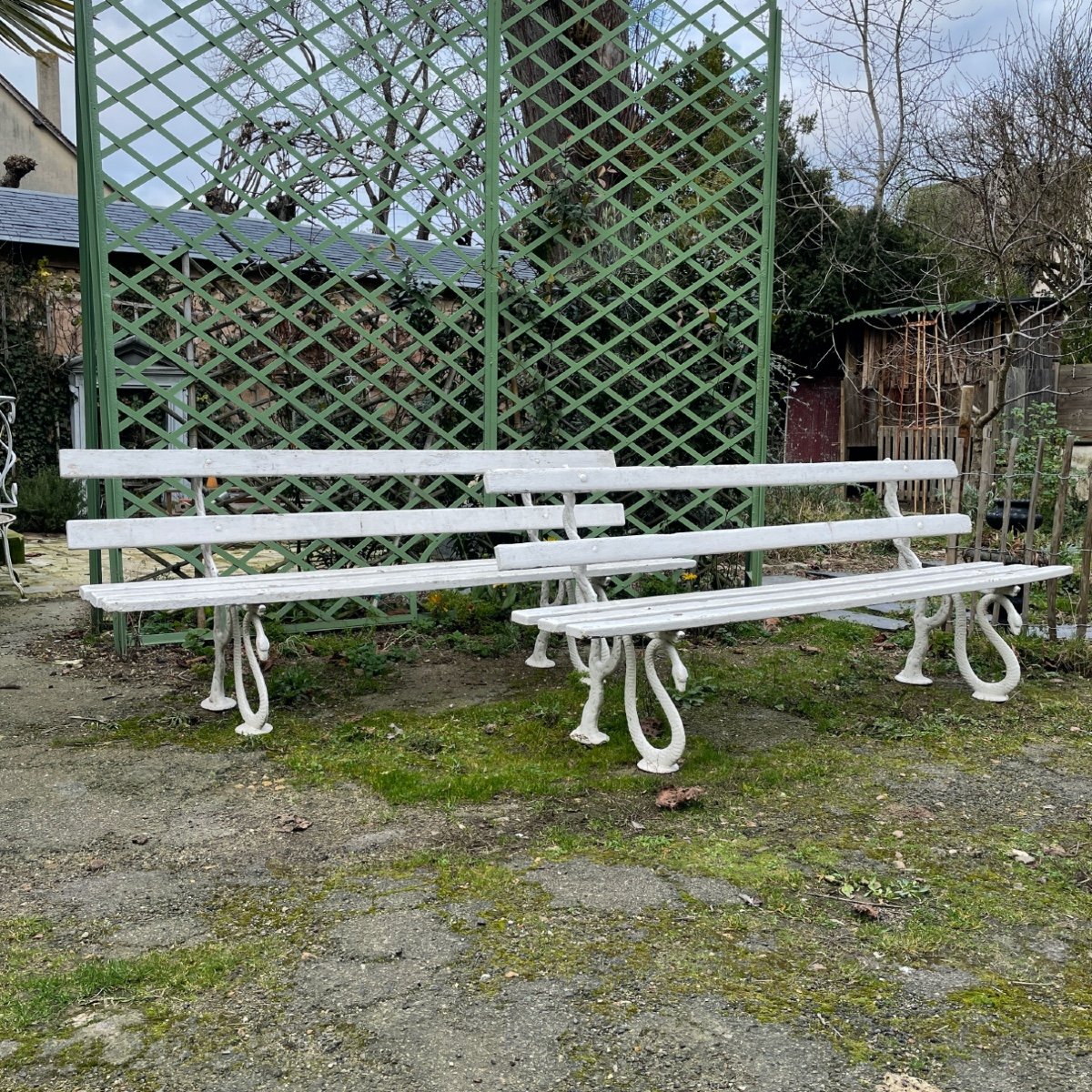 Paire De Bancs De Jardin En Fonte XIXe-photo-2