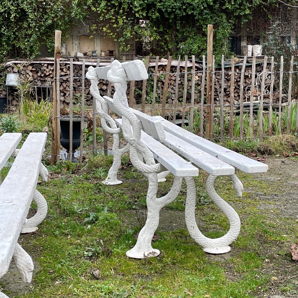 Paire De Bancs De Jardin En Fonte XIXe-photo-3