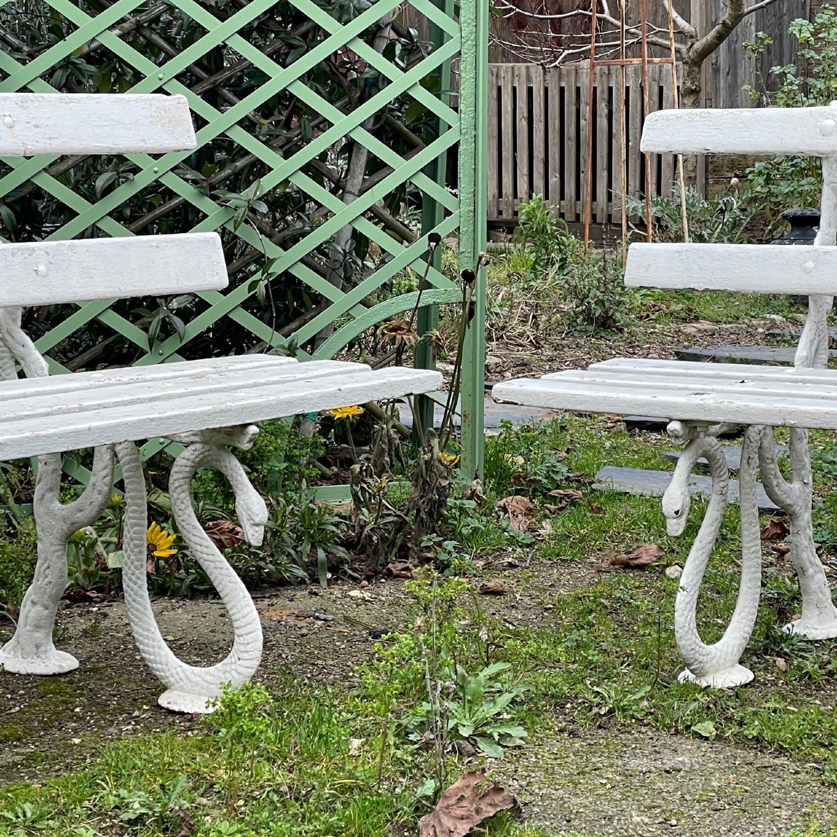Paire De Bancs De Jardin En Fonte XIXe-photo-6