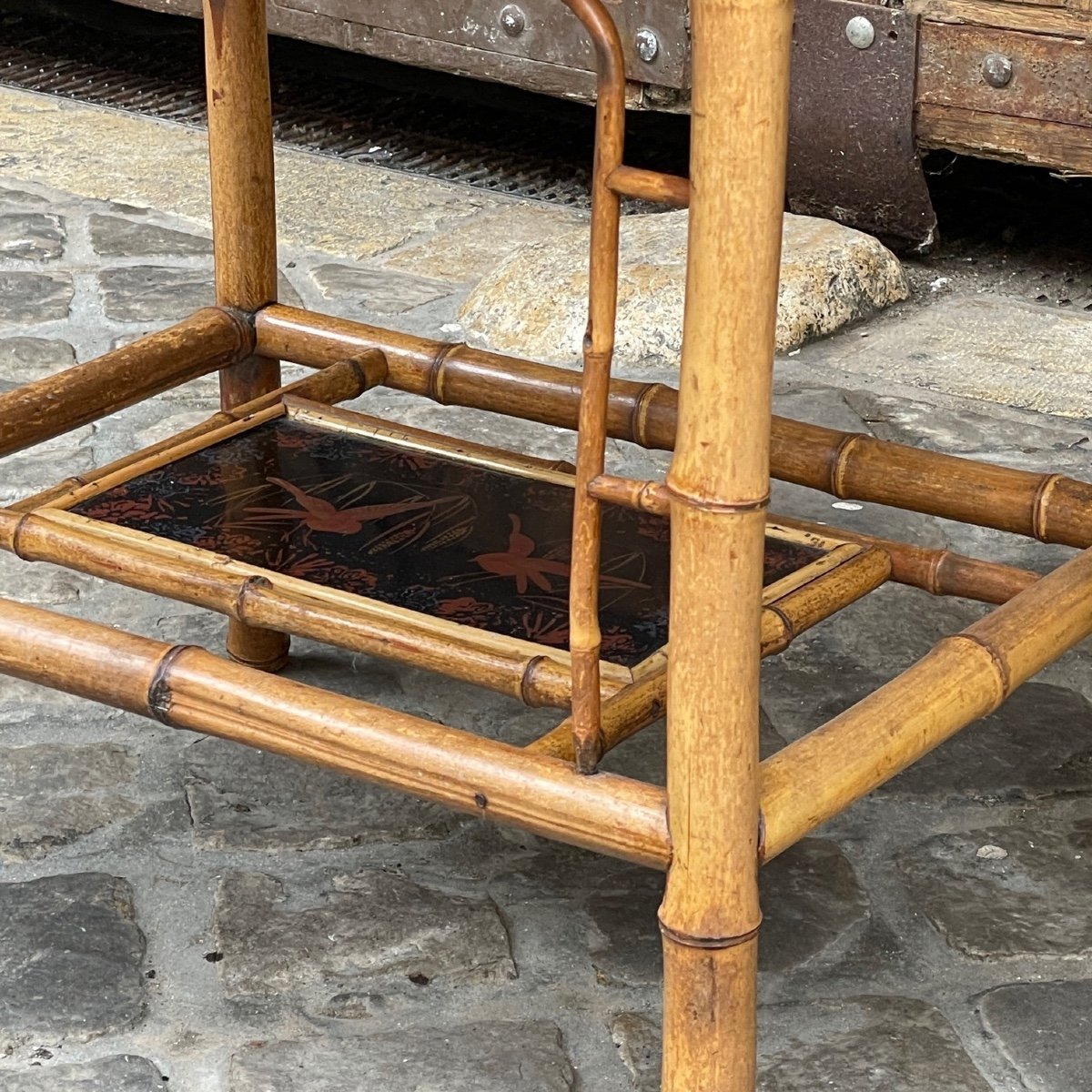 Lacquer And Bamboo Side Table-photo-4